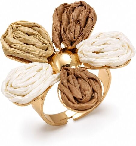 Raffia Flower Ring Adjustable Woven Raffia Flower Statement Ring Boho Colorful Petal Rings Summer Textured Floral Rings Fanshion Jewelry Gift in Saudi Arabia