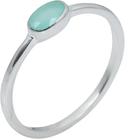 Natural Aqua Chalcedony Oval Ring for Women | 925 Sterling Silver Ring | Handmade Aqua Blue Gemstone Jewelry | Boho Statement Silver Ring | Natural Oval Cut Chalcedony Stone Ring | Artisan Gift Ring for Her | Everyday Fashion Jewelry in Kuwait