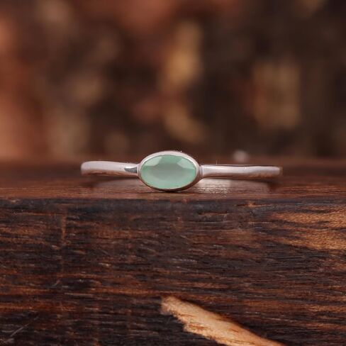Natural Aqua Chalcedony Oval Ring for Women | 925 Sterling Silver Ring | Handmade Aqua Blue Gemstone Jewelry | Boho Statement Silver Ring | Natural Oval Cut Chalcedony Stone Ring | Artisan Gift Ring for Her | Everyday Fashion Jewelry in Kuwait