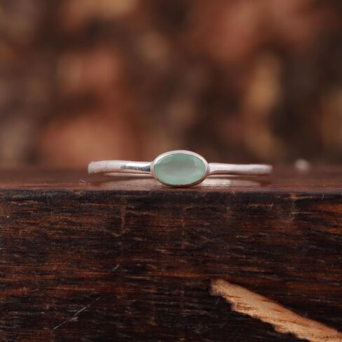 Natural Aqua Chalcedony Oval Ring for Women | 925 Sterling Silver Ring | Handmade Aqua Blue Gemstone Jewelry | Boho Statement Silver Ring | Natural Oval Cut Chalcedony Stone Ring | Artisan Gift Ring for Her | Everyday Fashion Jewelry in Kuwait