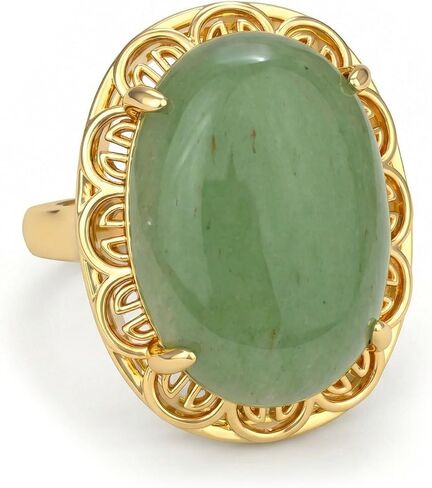 Green Jade Ring, Adjustable Natural Oval Shape Gemstone Ring, Fashion Charm Crystal Rings for Women Statement Jewelry in Saudi Arabia
