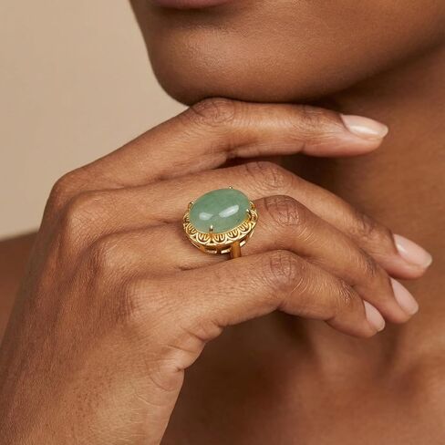 Green Jade Ring, Adjustable Natural Oval Shape Gemstone Ring, Fashion Charm Crystal Rings for Women Statement Jewelry in Saudi Arabia