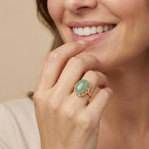 Green Jade Ring, Adjustable Natural Oval Shape Gemstone Ring, Fashion Charm Crystal Rings for Women Statement Jewelry in Saudi Arabia
