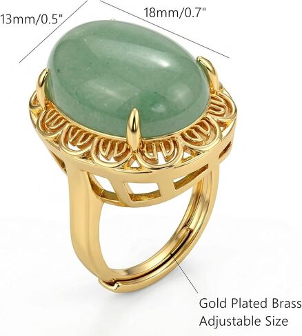 Green Jade Ring, Adjustable Natural Oval Shape Gemstone Ring, Fashion Charm Crystal Rings for Women Statement Jewelry in Saudi Arabia
