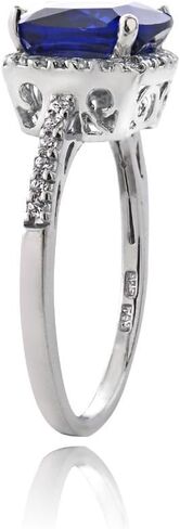 Ice Gems Sterling Silver Created Blue Sapphire and Cubic Zirconia Cushion-Cut Halo Ring in Kuwait