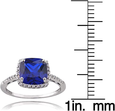 Ice Gems Sterling Silver Created Blue Sapphire and Cubic Zirconia Cushion-Cut Halo Ring in Kuwait