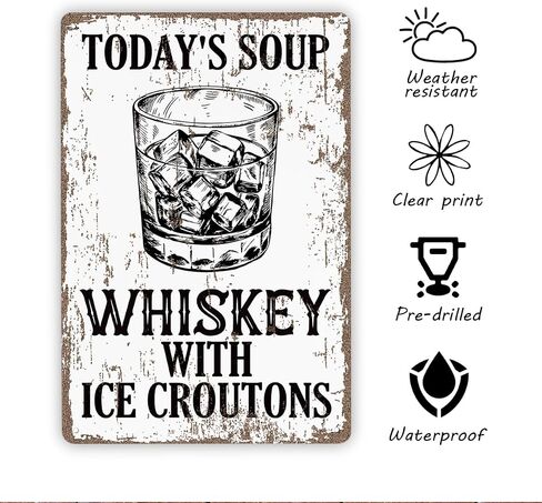 Funny Metal Sign, Today's Soup Whiskey with Ice Croutons Sign, Humorous Bar Decor, Funny Kitchen Wall Art, Home Pub Decor, Whiskey Lover Gift, Vintage Metal Tin Signs, 11.8 * 7.9inches in Saudi Arabia