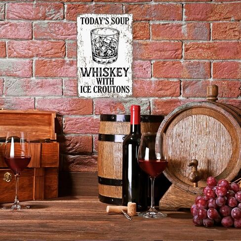 Funny Metal Sign, Today's Soup Whiskey with Ice Croutons Sign, Humorous Bar Decor, Funny Kitchen Wall Art, Home Pub Decor, Whiskey Lover Gift, Vintage Metal Tin Signs, 11.8 * 7.9inches in Saudi Arabia