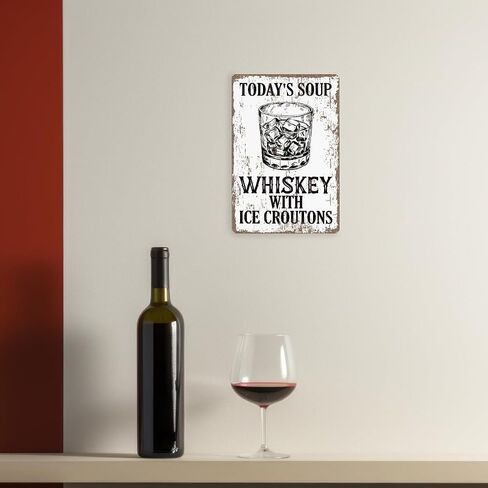 Funny Metal Sign, Today's Soup Whiskey with Ice Croutons Sign, Humorous Bar Decor, Funny Kitchen Wall Art, Home Pub Decor, Whiskey Lover Gift, Vintage Metal Tin Signs, 11.8 * 7.9inches in Saudi Arabia