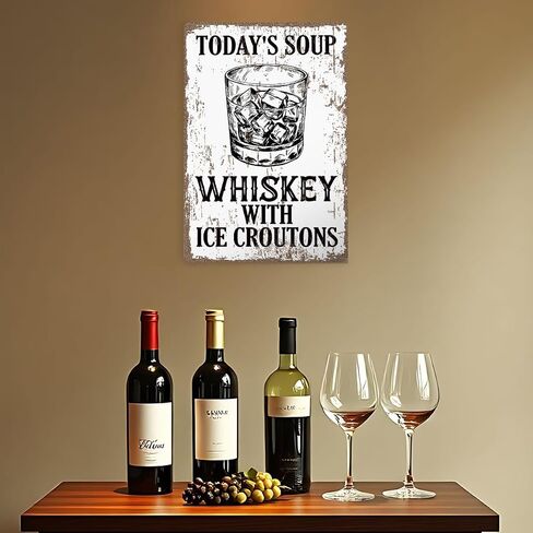 Funny Metal Sign, Today's Soup Whiskey with Ice Croutons Sign, Humorous Bar Decor, Funny Kitchen Wall Art, Home Pub Decor, Whiskey Lover Gift, Vintage Metal Tin Signs, 11.8 * 7.9inches in Saudi Arabia