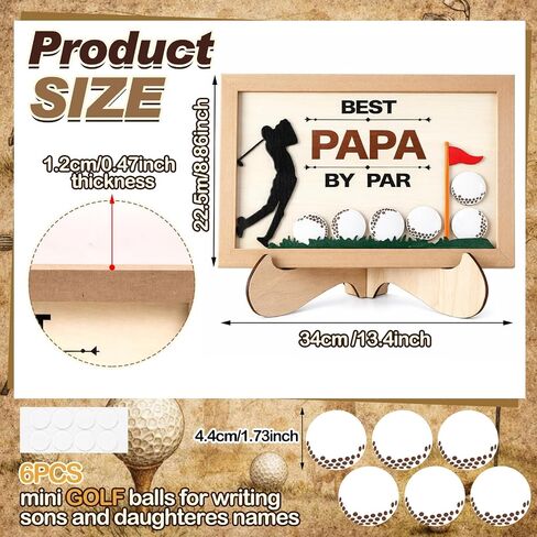 Fathers Day Golf Gifts for Dads 13.4'' Best Papa by Par Wooden Sign with 6 Pcs Ball Blank Wood Chips Funny Papa Golf Gifts from Daughter Son Best Dad by Par Stand Decor for Husband New Fathers in Saudi Arabia