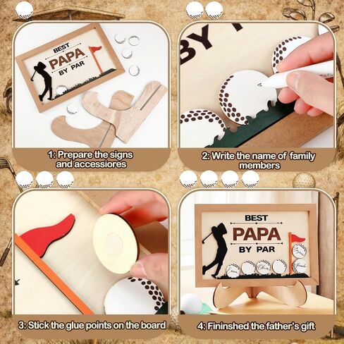 Fathers Day Golf Gifts for Dads 13.4'' Best Papa by Par Wooden Sign with 6 Pcs Ball Blank Wood Chips Funny Papa Golf Gifts from Daughter Son Best Dad by Par Stand Decor for Husband New Fathers in Saudi Arabia