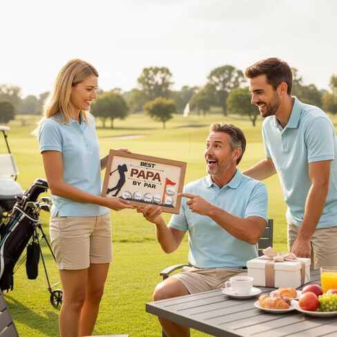 Fathers Day Golf Gifts for Dads 13.4'' Best Papa by Par Wooden Sign with 6 Pcs Ball Blank Wood Chips Funny Papa Golf Gifts from Daughter Son Best Dad by Par Stand Decor for Husband New Fathers in Saudi Arabia