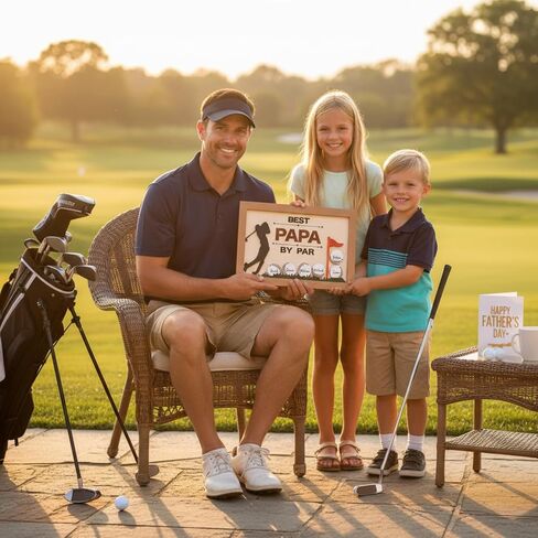 Fathers Day Golf Gifts for Dads 13.4'' Best Papa by Par Wooden Sign with 6 Pcs Ball Blank Wood Chips Funny Papa Golf Gifts from Daughter Son Best Dad by Par Stand Decor for Husband New Fathers in Saudi Arabia