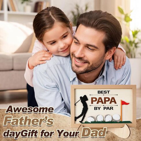 Fathers Day Golf Gifts for Dads 13.4'' Best Papa by Par Wooden Sign with 6 Pcs Ball Blank Wood Chips Funny Papa Golf Gifts from Daughter Son Best Dad by Par Stand Decor for Husband New Fathers in Saudi Arabia