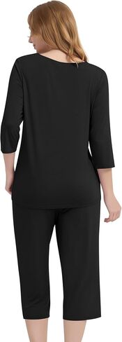 NACHILA Pajamas for Women-Viscose Made from Bamboo, 3/4 Sleeve Pajama Capri Pants Pjs Set Soft Sleepwear in Kuwait