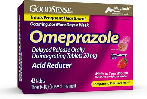 GoodSense Omeprazole, Compare to Prilosec, Delayed Release Tablets 20 mg, Acid Reducer, Wildberry Mint Coated Tablet, 42 Count in Kuwait