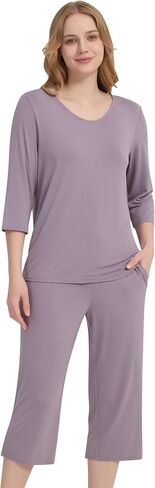 NACHILA Pajamas for Women-Viscose Made from Bamboo, 3/4 Sleeve Pajama Capri Pants Pjs Set Soft Sleepwear in Kuwait