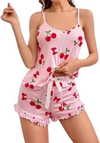 Pajama Sets for Women Crop Cami Top and Elastic Waist Shorts 2 Piece pj Lounge Set Soft Sleepwear in Kuwait