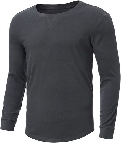Men Long Sleeve Crew Neck Shirts Casual Pullover Underwear Tops Slim Fit Thermal Undershirt Base Layer in Saudi Arabia