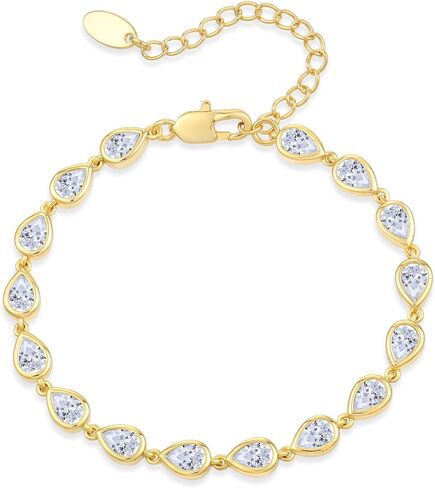 Bracelet for Women, Gold Plated 5A Cubic Zirconia Bracelets Adjustable Teardrop Square Triplet April Birthstone Jewelry in Saudi Arabia