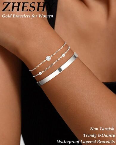 ZHESHY Gold Silver Bracelets for Women Trendy Non Tarnish Dainty 14k Gold Plated Bangle Adjustable Cuff Bracelet Stack Stackable Friendship Bracelets Set Tennis Chain Waterproof Jewelry Gifts in Saudi Arabia