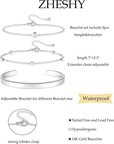 ZHESHY Gold Silver Bracelets for Women Trendy Non Tarnish Dainty 14k Gold Plated Bangle Adjustable Cuff Bracelet Stack Stackable Friendship Bracelets Set Tennis Chain Waterproof Jewelry Gifts in Saudi Arabia