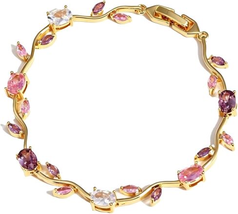 Tulip Flower Bracelet for Women Gold Crystal Leaf Statement Bracelet Sparkly Floral Gemstone Bracelet Colorful Flower Leaf Link Bracelet Costume Prom Jewelry Accessories in Saudi Arabia