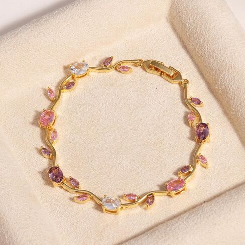 Tulip Flower Bracelet for Women Gold Crystal Leaf Statement Bracelet Sparkly Floral Gemstone Bracelet Colorful Flower Leaf Link Bracelet Costume Prom Jewelry Accessories in Saudi Arabia
