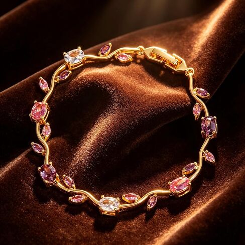 Tulip Flower Bracelet for Women Gold Crystal Leaf Statement Bracelet Sparkly Floral Gemstone Bracelet Colorful Flower Leaf Link Bracelet Costume Prom Jewelry Accessories in Saudi Arabia