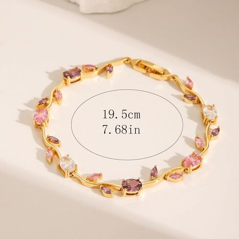Tulip Flower Bracelet for Women Gold Crystal Leaf Statement Bracelet Sparkly Floral Gemstone Bracelet Colorful Flower Leaf Link Bracelet Costume Prom Jewelry Accessories in Saudi Arabia