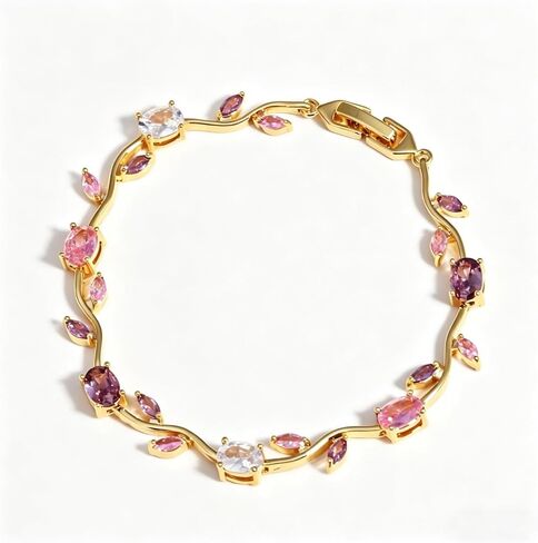 Tulip Flower Bracelet for Women Gold Crystal Leaf Statement Bracelet Sparkly Floral Gemstone Bracelet Colorful Flower Leaf Link Bracelet Costume Prom Jewelry Accessories in Saudi Arabia