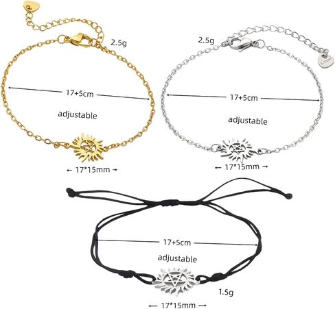 3Pack of Set Stainless Steel Natural Dean’s Inspired Anti-possession Symbol Bracelet Set for Men Women,Dean Winchester Pentagram Sun Link Bracelets Cosplay Jewelry in Saudi Arabia