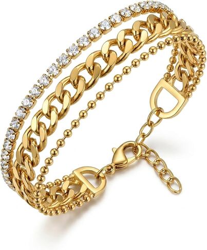 Gmai 18K Gold Plated 3-in-1 Layered Diamond Bracelet for Women, Adjustable Stainless Steel Stackable Bracelet with Extender Chain, Fashion Gift for Mother’s Day Wedding Graduation Christmas in Saudi Arabia