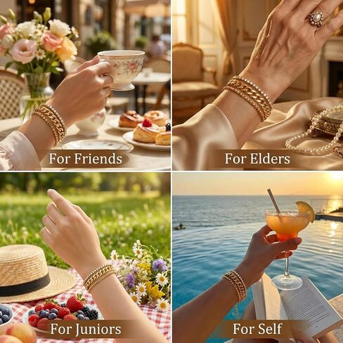 Gmai 18K Gold Plated 3-in-1 Layered Diamond Bracelet for Women, Adjustable Stainless Steel Stackable Bracelet with Extender Chain, Fashion Gift for Mother’s Day Wedding Graduation Christmas in Saudi Arabia