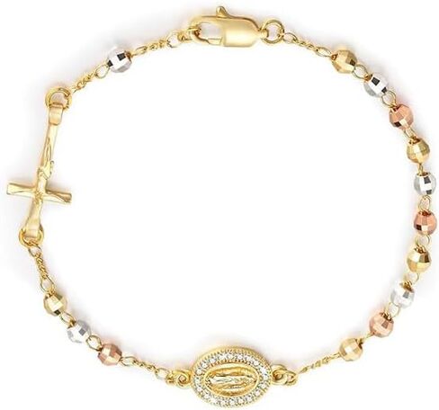 14K Gold Plated Catholic Crucifix Rosary Bracelet for Women | Virgin Mary Jesus Cross Charm Link Chain | Dainty Religious Gift for Confirmation, Baptism, First Communion & Easter in Saudi Arabia