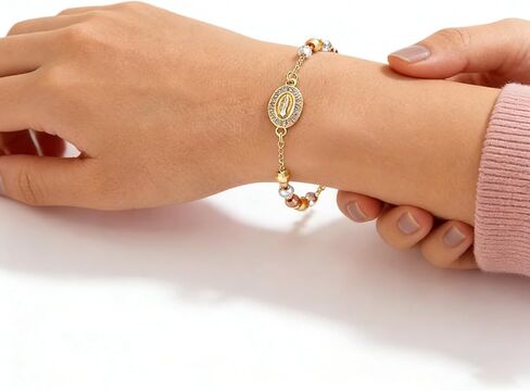 14K Gold Plated Catholic Crucifix Rosary Bracelet for Women | Virgin Mary Jesus Cross Charm Link Chain | Dainty Religious Gift for Confirmation, Baptism, First Communion & Easter in Saudi Arabia