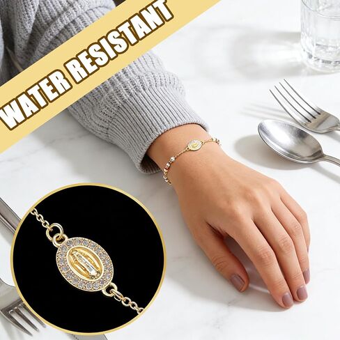 14K Gold Plated Catholic Crucifix Rosary Bracelet for Women | Virgin Mary Jesus Cross Charm Link Chain | Dainty Religious Gift for Confirmation, Baptism, First Communion & Easter in Saudi Arabia