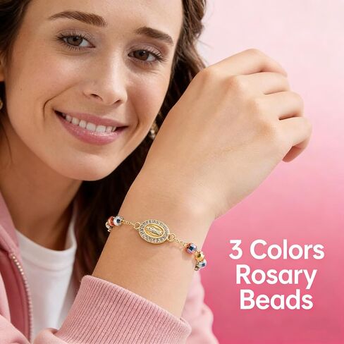 14K Gold Plated Catholic Crucifix Rosary Bracelet for Women | Virgin Mary Jesus Cross Charm Link Chain | Dainty Religious Gift for Confirmation, Baptism, First Communion & Easter in Saudi Arabia