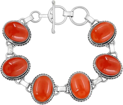 Natural Gemstones 925 Silver Plated Light Weight Trendy Statement Women's Jewelry Bracelets - Vintage Style Birthstone Oval Shape Stones Handmade Adjustable Link Bracelet - Gifts for Her in Saudi Arabia