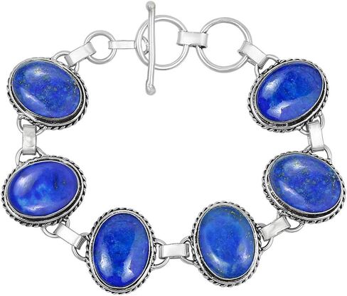 Natural Gemstones 925 Silver Plated Light Weight Trendy Statement Women's Jewelry Bracelets - Vintage Style Birthstone Oval Shape Stones Handmade Adjustable Link Bracelet - Gifts for Her in Saudi Arabia