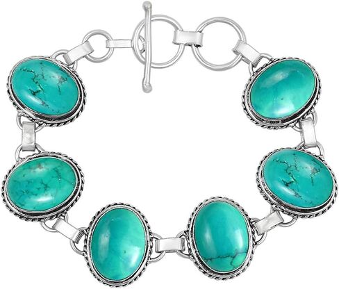 Natural Gemstones 925 Silver Plated Light Weight Trendy Statement Women's Jewelry Bracelets - Vintage Style Birthstone Oval Shape Stones Handmade Adjustable Link Bracelet - Gifts for Her in Saudi Arabia