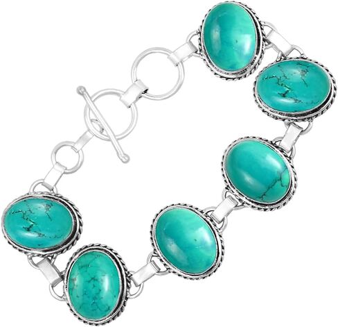 Natural Gemstones 925 Silver Plated Light Weight Trendy Statement Women's Jewelry Bracelets - Vintage Style Birthstone Oval Shape Stones Handmade Adjustable Link Bracelet - Gifts for Her in Saudi Arabia