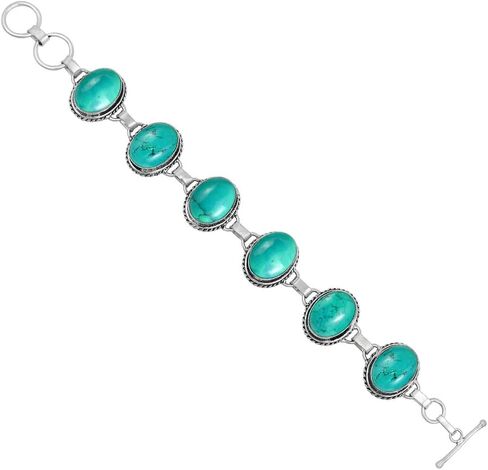 Natural Gemstones 925 Silver Plated Light Weight Trendy Statement Women's Jewelry Bracelets - Vintage Style Birthstone Oval Shape Stones Handmade Adjustable Link Bracelet - Gifts for Her in Saudi Arabia