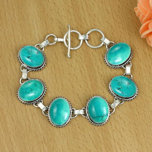 Natural Gemstones 925 Silver Plated Light Weight Trendy Statement Women's Jewelry Bracelets - Vintage Style Birthstone Oval Shape Stones Handmade Adjustable Link Bracelet - Gifts for Her in Saudi Arabia