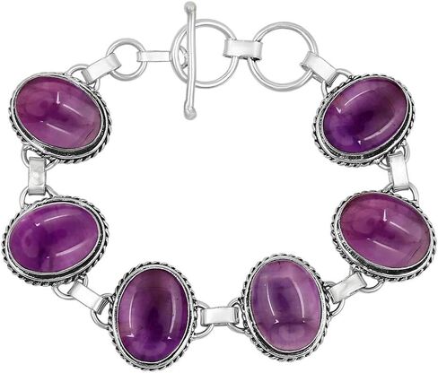 Natural Gemstones 925 Silver Plated Light Weight Trendy Statement Women's Jewelry Bracelets - Vintage Style Birthstone Oval Shape Stones Handmade Adjustable Link Bracelet - Gifts for Her in Saudi Arabia