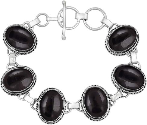 Natural Gemstones 925 Silver Plated Light Weight Trendy Statement Women's Jewelry Bracelets - Vintage Style Birthstone Oval Shape Stones Handmade Adjustable Link Bracelet - Gifts for Her in Saudi Arabia