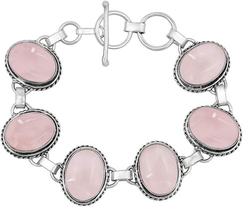 Natural Gemstones 925 Silver Plated Light Weight Trendy Statement Women's Jewelry Bracelets - Vintage Style Birthstone Oval Shape Stones Handmade Adjustable Link Bracelet - Gifts for Her in Saudi Arabia