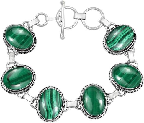 Natural Gemstones 925 Silver Plated Light Weight Trendy Statement Women's Jewelry Bracelets - Vintage Style Birthstone Oval Shape Stones Handmade Adjustable Link Bracelet - Gifts for Her in Saudi Arabia