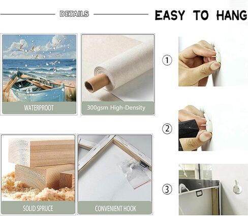 2Pcs Blue Coastal Canvas Wall Art Beach Boat Posters Prints Ocean Seaweand Seagul Pictures Bathroom Seascape Painting Seacoast Theme Wall Decor for Bedroom Living Room Sea View Room 12x16in Framed in Kuwait
